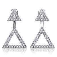Brass Drop Earring sterling silver post pin micro pave cubic zirconia & for woman silver color Sold By Bag
