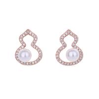 Cubic Zirconia Micro Pave Brass Earring with Plastic Pearl sterling silver post pin Calabash micro pave cubic zirconia & for woman Sold By Bag