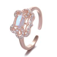 Brass Cuff Finger Ring with Moonstone plated Adjustable & micro pave cubic zirconia & for woman rose gold color 17mm Sold By Bag