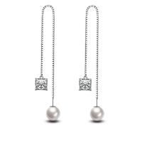 Brass Thread Through Earrings with Plastic Pearl plated micro pave cubic zirconia & for woman silver color Sold By Bag
