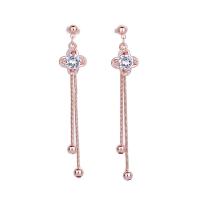 Fashion Fringe Earrings Brass plated micro pave cubic zirconia & for woman 65mm Sold By Bag