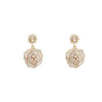 Tibetan Style Drop Earrings, with ABS Plastic Pearl, high quality plated, fashion jewelry & for woman & enamel & with rhinestone, golden, 31x19mm, Sold By Pair