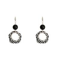 Tibetan Style Drop Earrings, with Cloth & PU Leather, high quality plated, fashion jewelry & for woman, black, 71x36mm, Sold By Pair