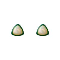 Pendientes de Perno de Aleación de Zinc, con Perlas de plástico ABS, alta calidad plateado y nunca se descolora, Joyería & para mujer & esmalte, verde, 21x22mm, Vendido por Par