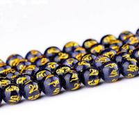 Blaue Goldstein Perlen, Blauer Sandstein, rund, DIY & verschiedene Größen vorhanden & Golddruck, blau, verkauft per ca. 15 ZollInch Strang