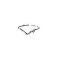 Brass Cuff Finger Ring, with Cubic Zirconia, platinum plated, for woman & faceted, 5mm, Inner Diameter:Approx 16.5mm, US Ring Size:6, Approx 5PCs/Bag, Sold By Bag