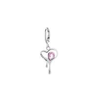Huggie Hoop Drop Earring Brass with Cubic Zirconia Heart platinum color plated for woman & faceted pink 33mm Approx Sold By Bag