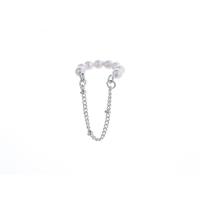 Fashion Øreringe Cuff, Messing, med ABS plastik perle, platin farve forgyldt, for kvinde, hvid, 20mm, Ca. 5par/Bag, Solgt af Bag