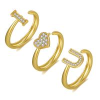 Brass Cuff Finger Ring gold color plated & micro pave cubic zirconia golden nickel lead & cadmium free 20mm Sold By PC