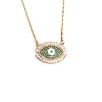 Cubic Zircon Micro Pave Brass Necklace, gold color plated, evil eye pattern & micro pave cubic zirconia & enamel, golden, nickel, lead & cadmium free, Length:15.75 Inch, Sold By PC