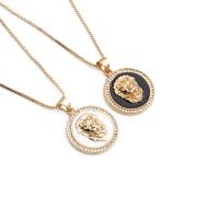 Cubic Zircon Micro Pave Brass Necklace, Round, gold color plated, micro pave cubic zirconia & enamel, more colors for choice, nickel, lead & cadmium free, Length:15.75 Inch, Sold By PC