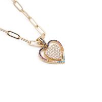 Cubic Zircon Micro Pave Brass Necklace with 1.97 extender chain Heart gold color plated & micro pave cubic zirconia nickel lead & cadmium free Length 15.75 Inch Sold By PC
