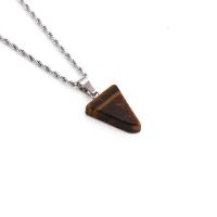 Natural Gemstone Necklace, Stainless Steel, with Gemstone & Tibetan Style, Triangle, silver color plated, fashion jewelry, more colors for choice, Length:23.62 Inch, Sold By PC