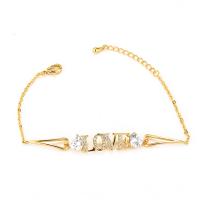 Cubic Zirconia Micro Pave Brass Bracelet Alphabet Letter plated for woman & with rhinestone nickel lead & cadmium free Approx Sold By PC
