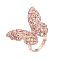 Cubic Zirconia Micro Pave Brass Ring, Butterfly, plated, adjustable & micro pave cubic zirconia & for woman & hollow, more colors for choice, nickel, lead & cadmium free, 30x32mm, 2.5mm, US Ring Size:6-8, Sold By PC