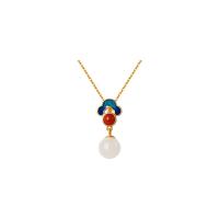 925 Sterling Silver Necklaces, with Hetian Jade & Yunnan Red Agate, gold color plated, Hand-Painted Enamel Glaze & for woman, 8x21mm, Length:Approx 17.71 Inch, Sold By PC