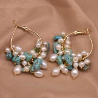 Freshwater Pearl Earrings Brass with Gemstone & Freshwater Pearl 18K gold plated & for woman 50mm Sold By Pair