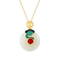 925 Sterling Silver Necklaces with Hetian Jade & Yunnan Red Agate gold color plated Hand-Painted Enamel Glaze & for woman Length Approx 15.74 Inch Sold By PC
