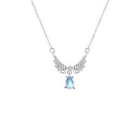 925 Sterling Silver Necklaces, with Moonstone, platinum color plated, micro pave cubic zirconia & for woman, 19x24mm, Length:Approx 15.74 Inch, Sold By PC