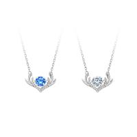 Cubic Zircon Micro Pave 925 Sterling Silver Necklace, platinum color plated, micro pave cubic zirconia & for woman, more colors for choice, Length:Approx 15.35 Inch, Sold By PC