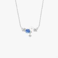Cubic Zircon Micro Pave 925 Sterling Silver Necklace, with Gemstone, platinum color plated, micro pave cubic zirconia & for woman, 24.50x14.50mm, Length:Approx 15.74 Inch, Sold By PC