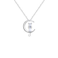 925 Sterling Silver Necklaces with Moonstone Cat platinum color plated for woman 23mm Length Approx 15.74 Inch Sold By PC