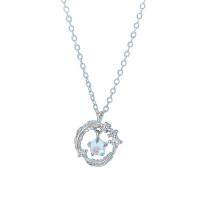 Cubic Zircon Micro Pave 925 Sterling Silver Necklace, with Gemstone, platinum color plated, different materials for choice & micro pave cubic zirconia & for woman, Length:Approx 15.74 Inch, Sold By PC
