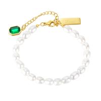 Stainless Steel Jewelry Bracelet, with Freshwater Pearl, with 2.56inch extender chain, plated, micro pave cubic zirconia & for woman, more colors for choice, Length:Approx 6.5 Inch, Sold By PC