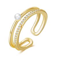 Cubic Zirconia Micro Pave Brass Ring, with Plastic Pearl, gold color plated, micro pave cubic zirconia & for woman, nickel, lead & cadmium free, 5mm, Sold By PC