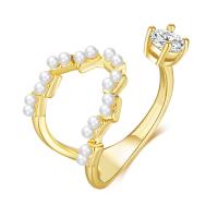 Cubic Zirconia Micro Pave Brass Ring, with Plastic Pearl, gold color plated, micro pave cubic zirconia & for woman, nickel, lead & cadmium free, 15mm, Sold By PC