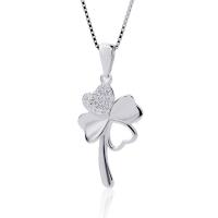 Cubic Zircon Micro Pave 925 Sterling Silver Necklace with Cubic Zirconia Four Leaf Clover plated for woman silver color Length 45 cm Sold By PC
