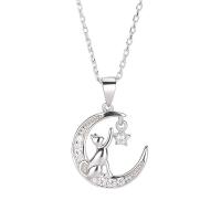 Cubic Zircon Micro Pave 925 Sterling Silver Necklace with Cubic Zirconia plated for woman silver color Length 43 cm Sold By PC
