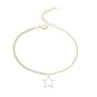 Bracelets en argent sterling, Argent sterling 925, étoile, Placage, pour femme & avec strass, doré, Longueur:19 cm, Vendu par PC