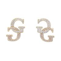 Cubic Zirconia Micro Pave Brass Earring, with 925 Sterling Silver & Plastic Pearl, plated, micro pave cubic zirconia & for woman, golden, 20x15mm, 5Pairs/Bag, Sold By Bag