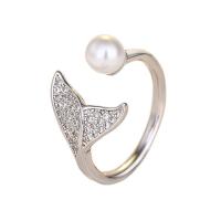Cubic Zirconia Micro Pave Brass Ring with Plastic Pearl plated Adjustable & micro pave cubic zirconia & for woman 18mm Sold By Bag