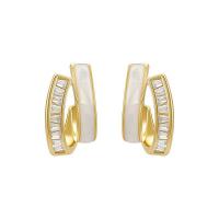 Cubic Zirconia Micro Pave Brass Earring sterling silver post pin plated micro pave cubic zirconia & for woman & enamel golden Sold By Bag