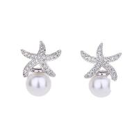 Cubic Zirconia Micro Pave Brass Earring with Plastic Pearl sterling silver post pin micro pave cubic zirconia & for woman 12mm Sold By Bag