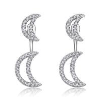 Cubic Zirconia Micro Pave Brass Earring, plated, micro pave cubic zirconia & for woman, silver color, 28x9mm, 5Pairs/Bag, Sold By Bag