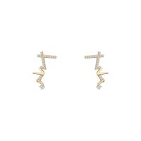 Cubic Zirconia Micro Pave Brass Earring, real gold plated, fashion jewelry & micro pave cubic zirconia & for woman, golden, 21x11mm, Sold By Pair