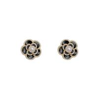 Zinc Alloy Stud Earring with ABS Plastic Pearl high quality plated fashion jewelry & micro pave cubic zirconia & for woman & enamel black Sold By Pair