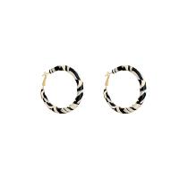 Zinc Alloy Hoop Earring with PU Leather fashion jewelry & for woman white and black Sold By Pair