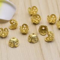 Messing Perlenkappe, Blume, hohl, goldfarben, 7.50x6x0.30mm, ca. 100PCs/Tasche, verkauft von Tasche