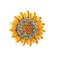 Zinc Alloy Brooches Sunflower gold color plated with rhinestone nickel lead & cadmium free Sold By PC