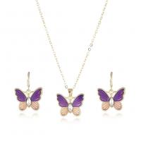Zinc Alloy Jewelry Sets earring & necklace Butterfly gold color plated 2 pieces & enamel & with rhinestone nickel lead & cadmium free  Length 18.11 Inch Sold By Set