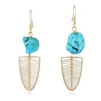 Turquoise Earring, Brass, with turquoise, Leaf, gold color plated, fashion jewelry, golden, nickel, lead & cadmium free, 16x60mm, Sold By Pair