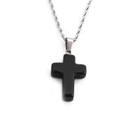 Natural Gemstone Necklace Stainless Steel with Gemstone & Zinc Alloy Cross silver color plated fashion jewelry Length 23.62 Inch Sold By PC