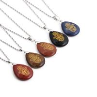 Natural Gemstone Necklace, Stainless Steel, with Gemstone & Tibetan Style, Teardrop, silver color plated, fashion jewelry & enamel, more colors for choice, Length:23.62 Inch, Sold By PC