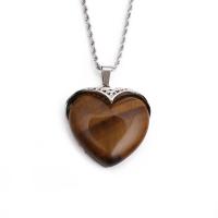 Natural Gemstone Necklace Stainless Steel with Gemstone & Zinc Alloy Heart silver color plated fashion jewelry Length 23.62 Inch Sold By PC