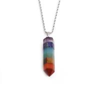 Natural Gemstone Necklace, Stainless Steel, with Gemstone & Tibetan Style, plated, different styles for choice, mixed colors, Length:23.62 Inch, Sold By PC