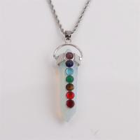 Natural Gemstone Necklace Stainless Steel with Gemstone & Zinc Alloy silver color plated fashion jewelry Length 23.62 Inch Sold By PC